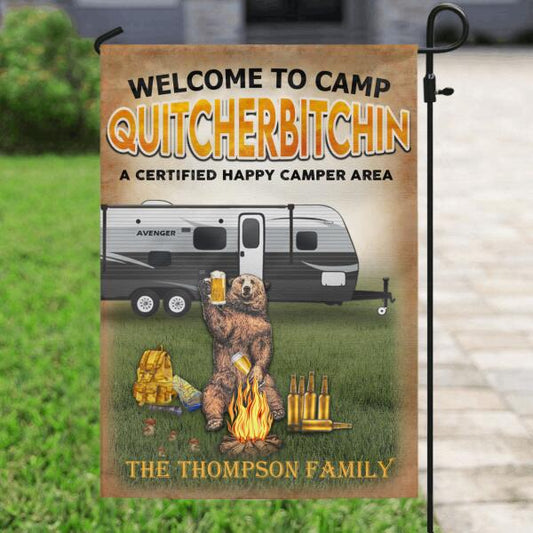 Custom Personalized Flag Sign - Best Gift Idea For Camping Lovers - Welcome To Camp Quitcherbitchin A Certified Happy Camper Area