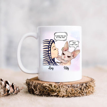 Custom Personalized Cat Coffee Mug - Best Gift For Cat Mom - I wanna kiss you & I like that conversation - Q50G8S