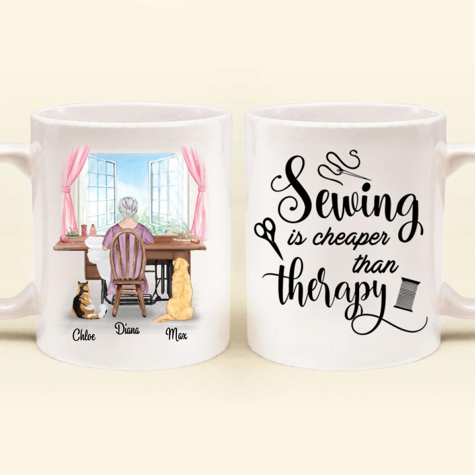 Personalized Coffee Mug For Sewing Lovers - Best Mother's Day Gift For Grandma/Mom/Aunt  - Sewing is cheaper than therapy - HA9DNZ